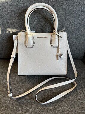 NWT! MK Michael Kors Mercer Studio Medium Messenger Satchel In White Leather